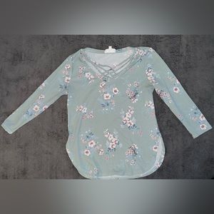 Juniors Floral Long Sleeve Shirt- Green